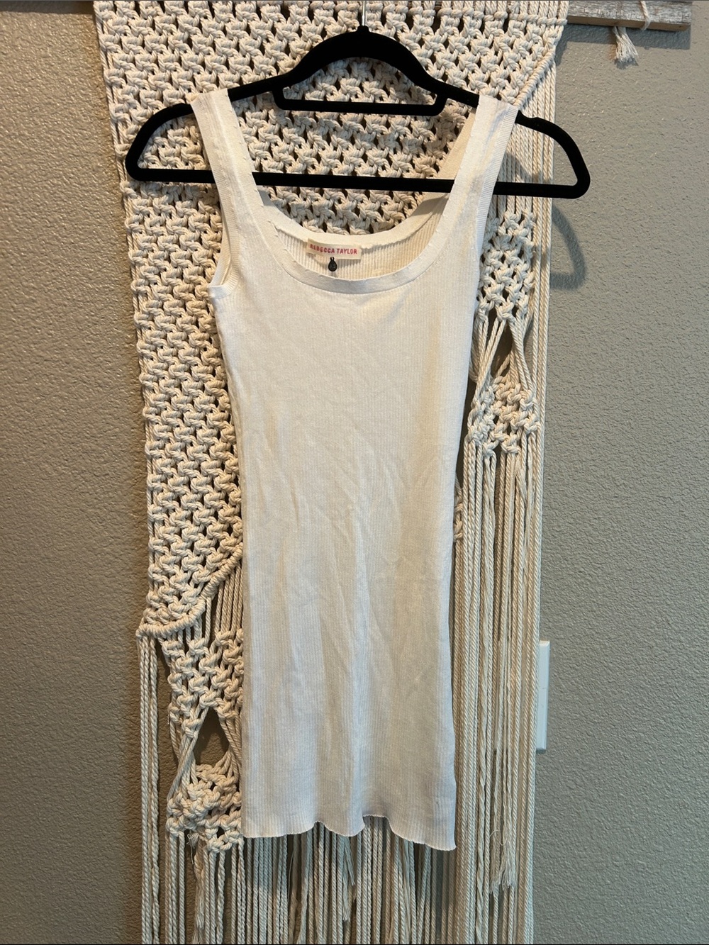 Rebecca Taylor White Ribbed Scoop Neck Tank